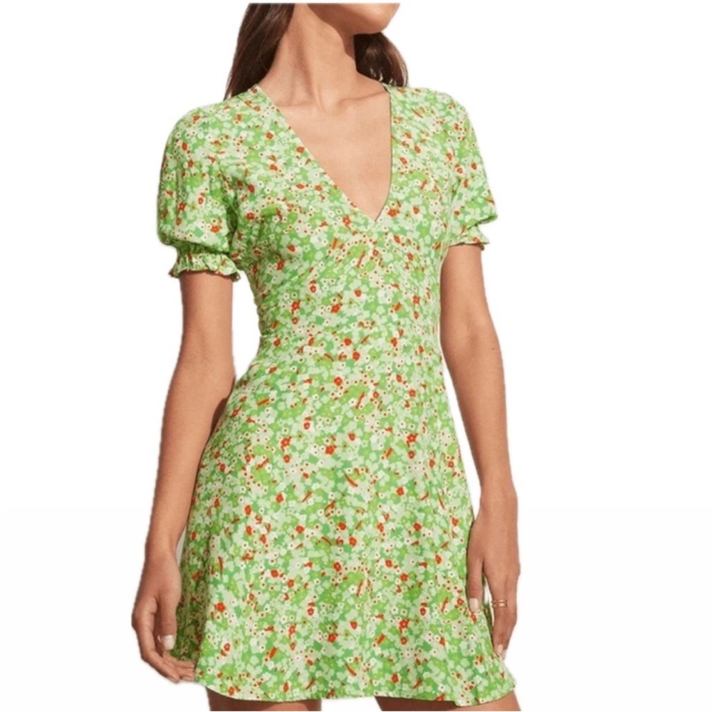 Faithfull The Brand Green Mini Dress Size 6- La Belle‎ Lou Floral Print Red